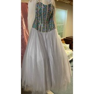 White with Multicolored Gems Prom Dress